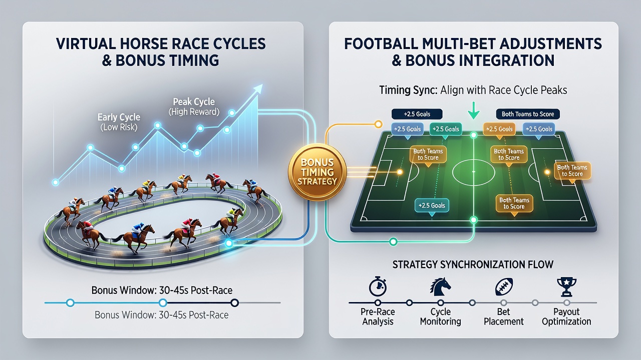 Close-up of handheld screen showing synchronized bonus timer with virtual racing and football betting sections