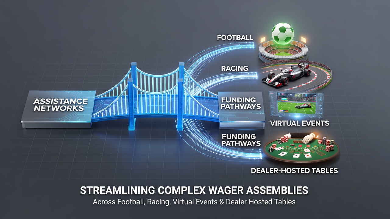 Illustration of interconnected betting networks and funding streams for complex wagers across multiple event types