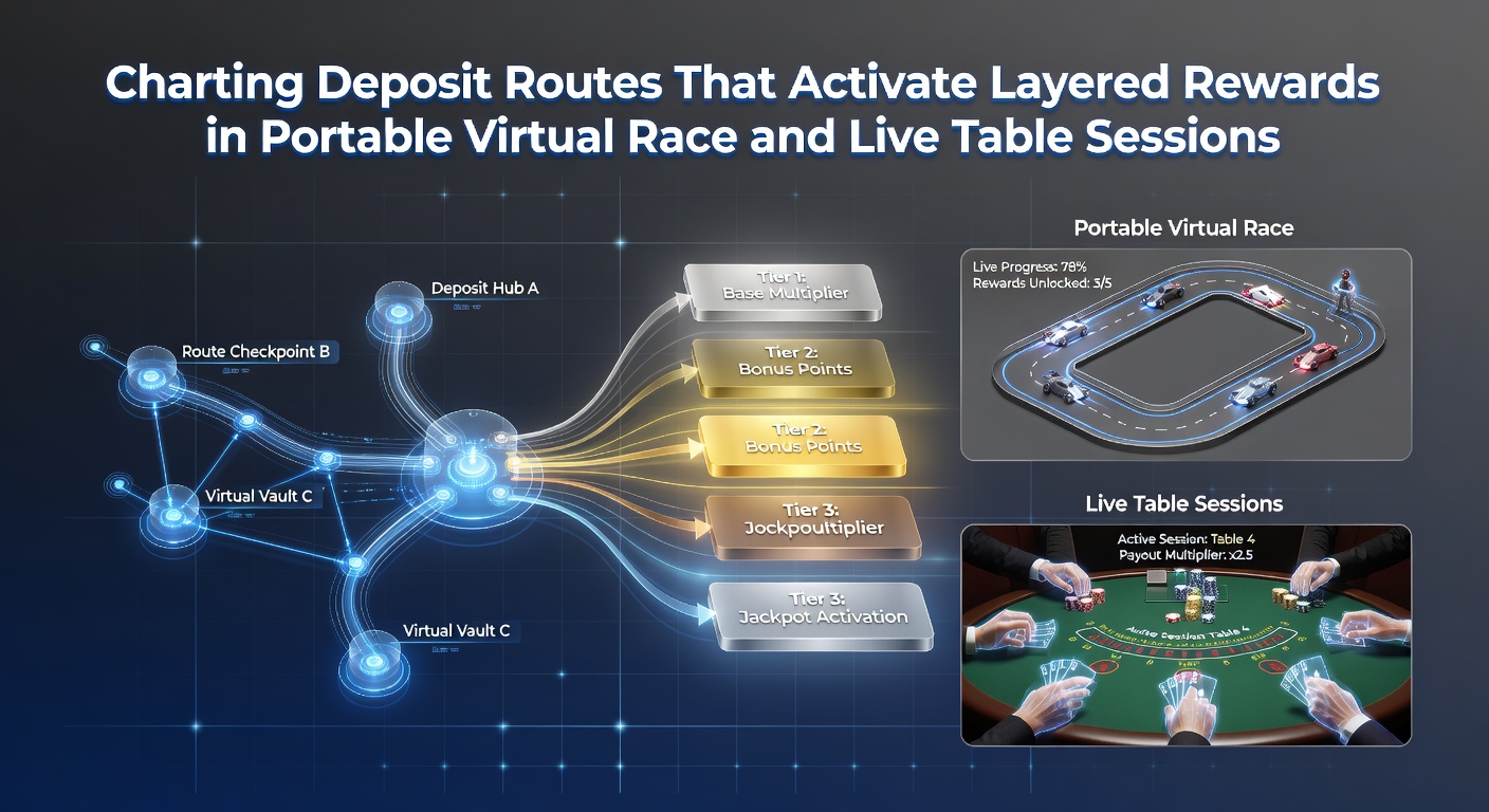 Mobile app interface displaying deposit options and layered reward tiers for virtual racing and live tables
