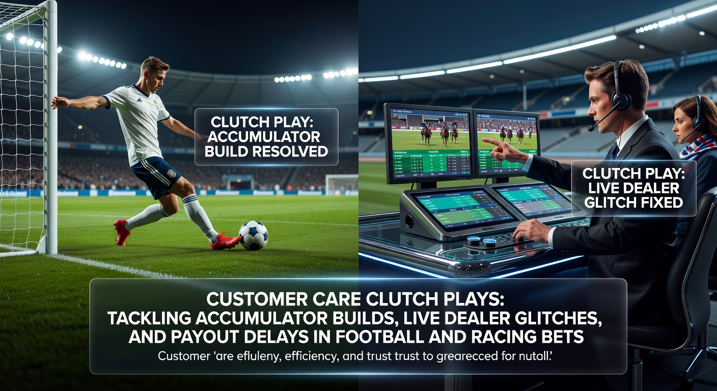 Bettors reviewing accumulator slips on mobile devices during a live football match, highlighting customer support interactions