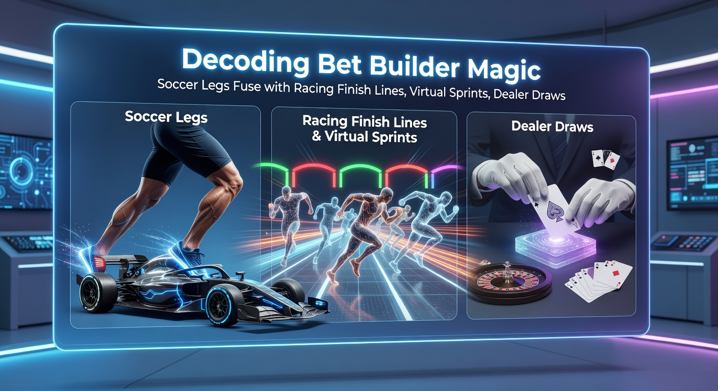 Virtual sports sprint race graphic overlaid with soccer pitch and racing track elements in a bet builder setup