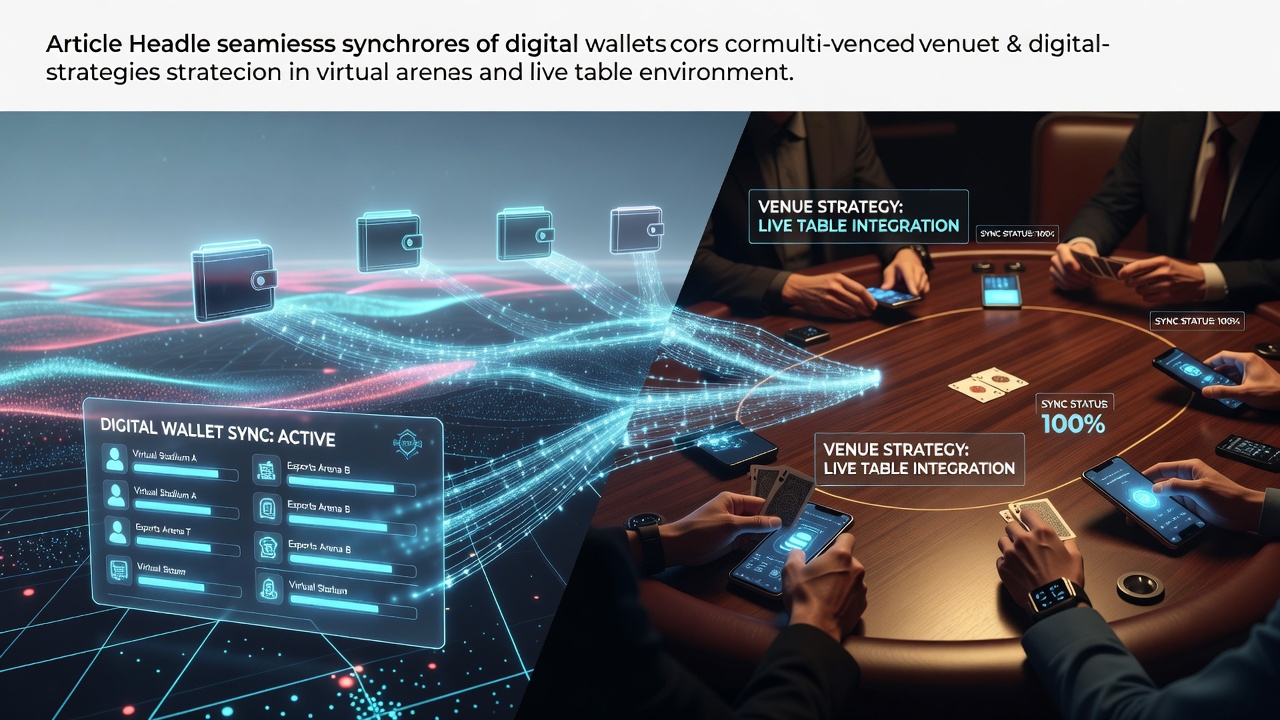 Digital wallet interface displaying synchronized transactions between virtual sports arenas and live casino table environments