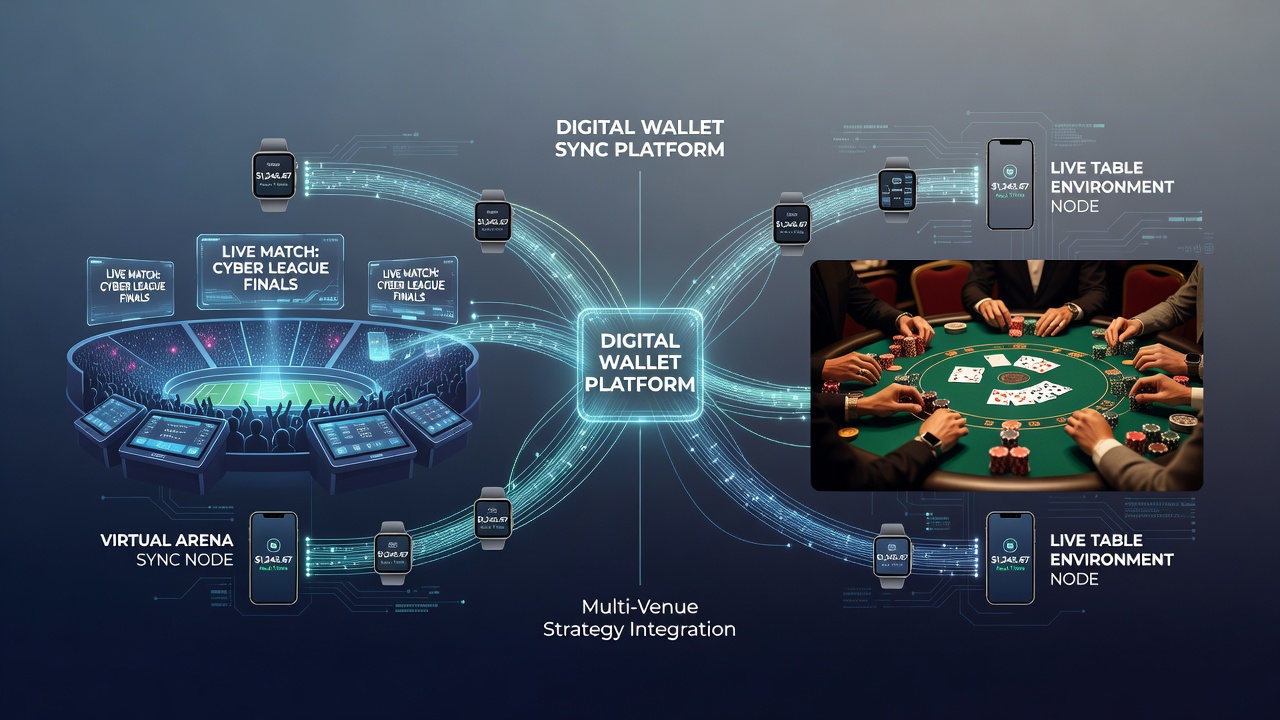 Live table gaming floor integrated with mobile digital wallet notifications during active play sessions