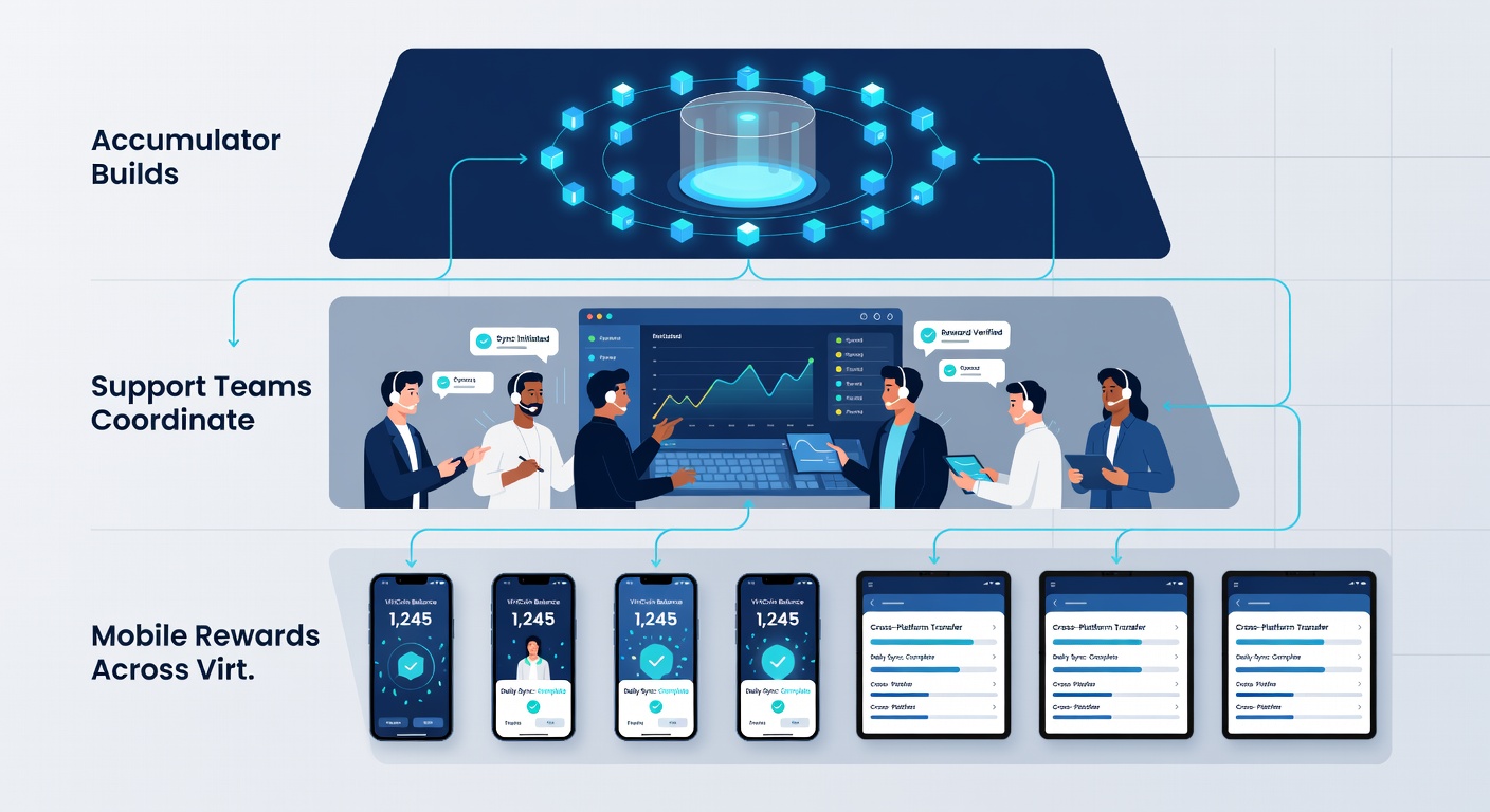 Detailed view of mobile reward coordination workflows linking virtual events, table games, and track betting
