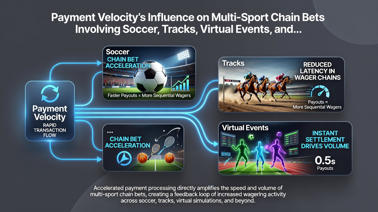 Flow chart illustrating how rapid payments enable betting sequences from soccer through virtual sports to casino tables