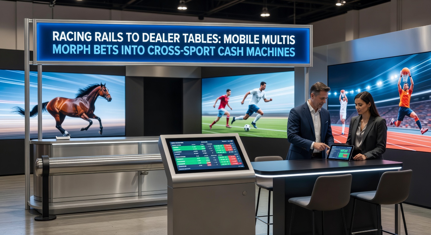 Mobile screen displaying an accumulator bet combining a horse racing selection with a live dealer roulette outcome, odds multiplying across the interface