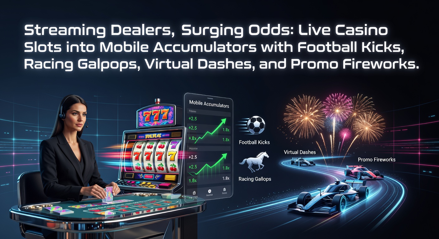 Dynamic split-screen view of a live dealer at a roulette table merging with mobile screens showing football accumulators, horse racing odds, and virtual sports dashes