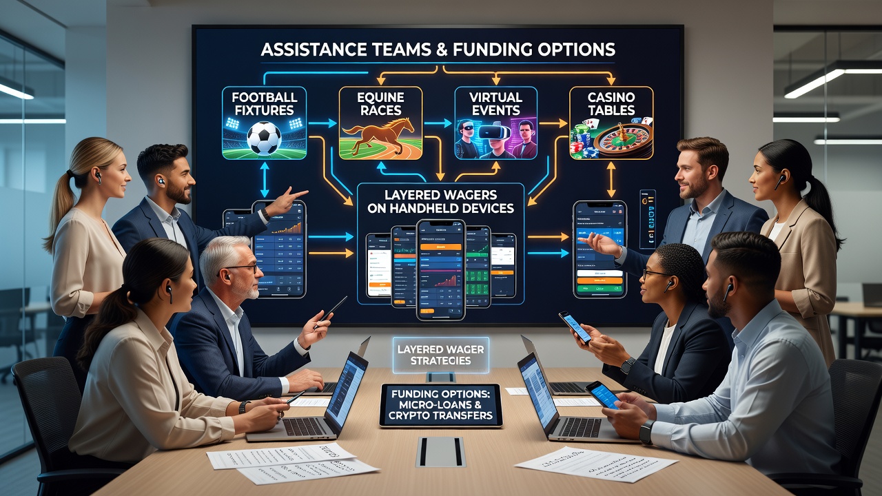 Mobile betting interface showing layered accumulator options across sports and casino games with funding prompts