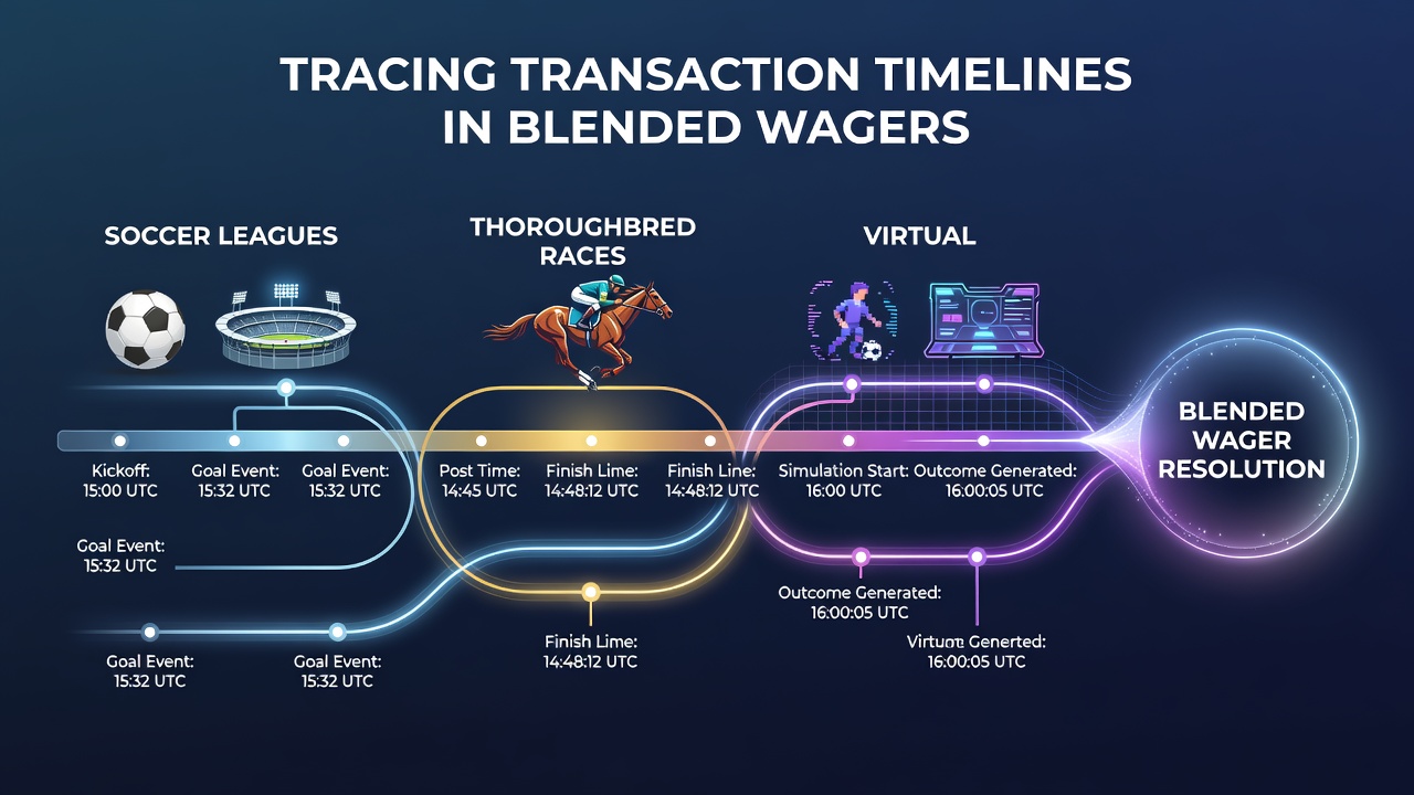 Flowchart illustrating payout processing stages for mixed soccer, racing, virtual, and casino wagers